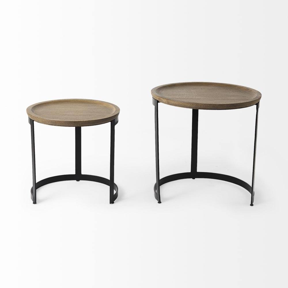 Light Brown Wood Round Nesting Side Tables Set of 2 R80852