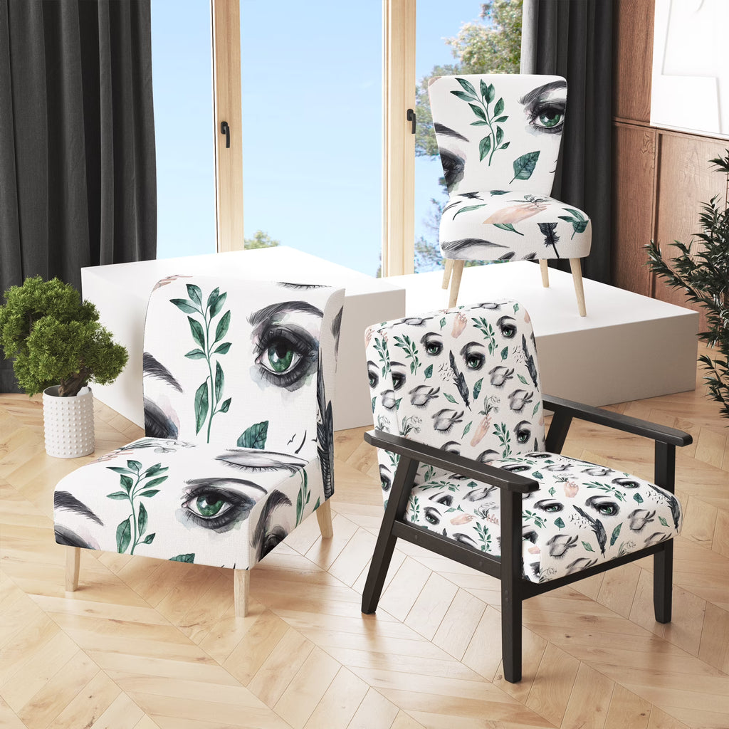 Upholstered Patterned Accent Chair and Arm Chair D330