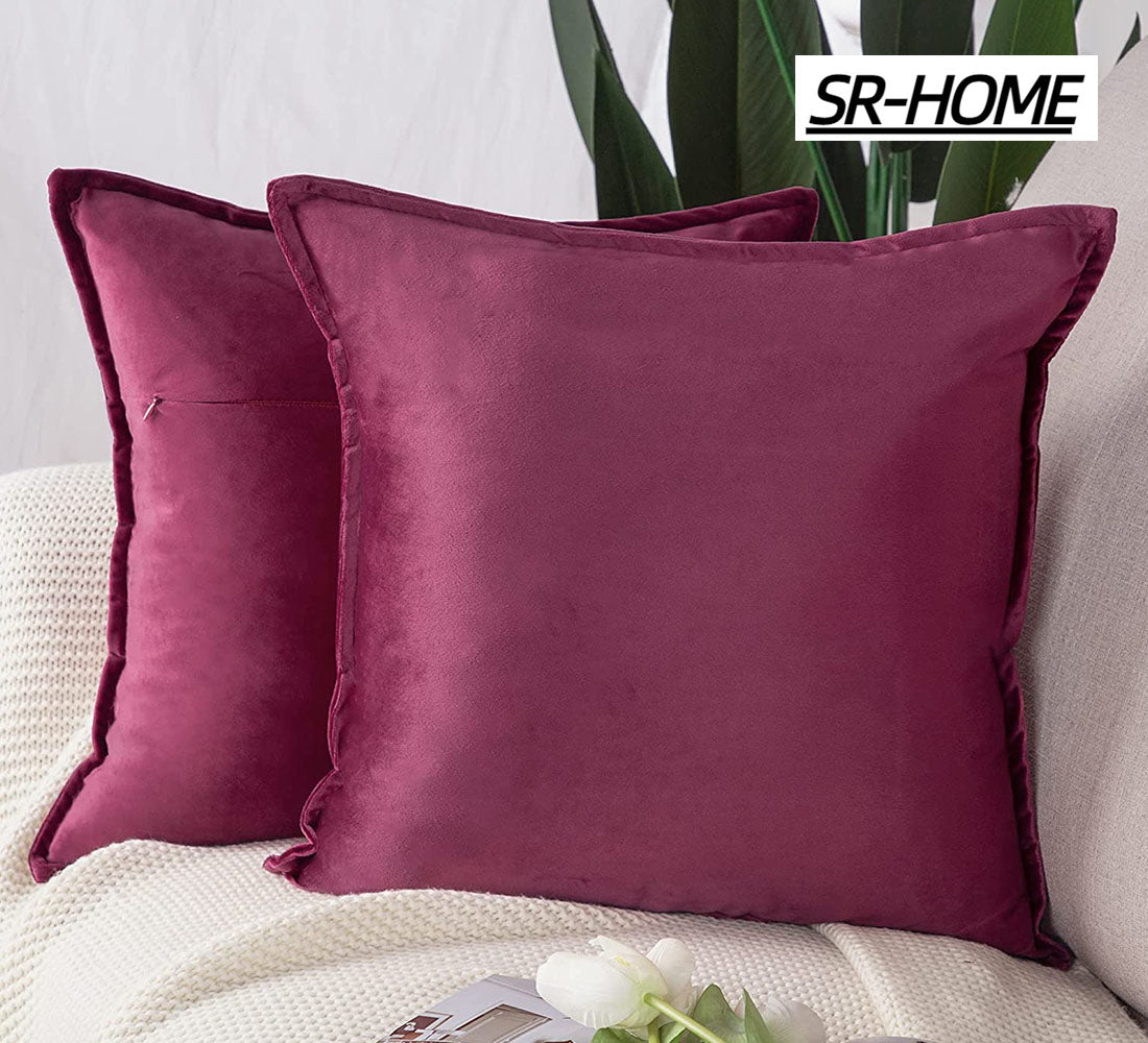 Set of 2 Velvet Decorative Throw Pillow Covers with Fringe Cushion Case H893612