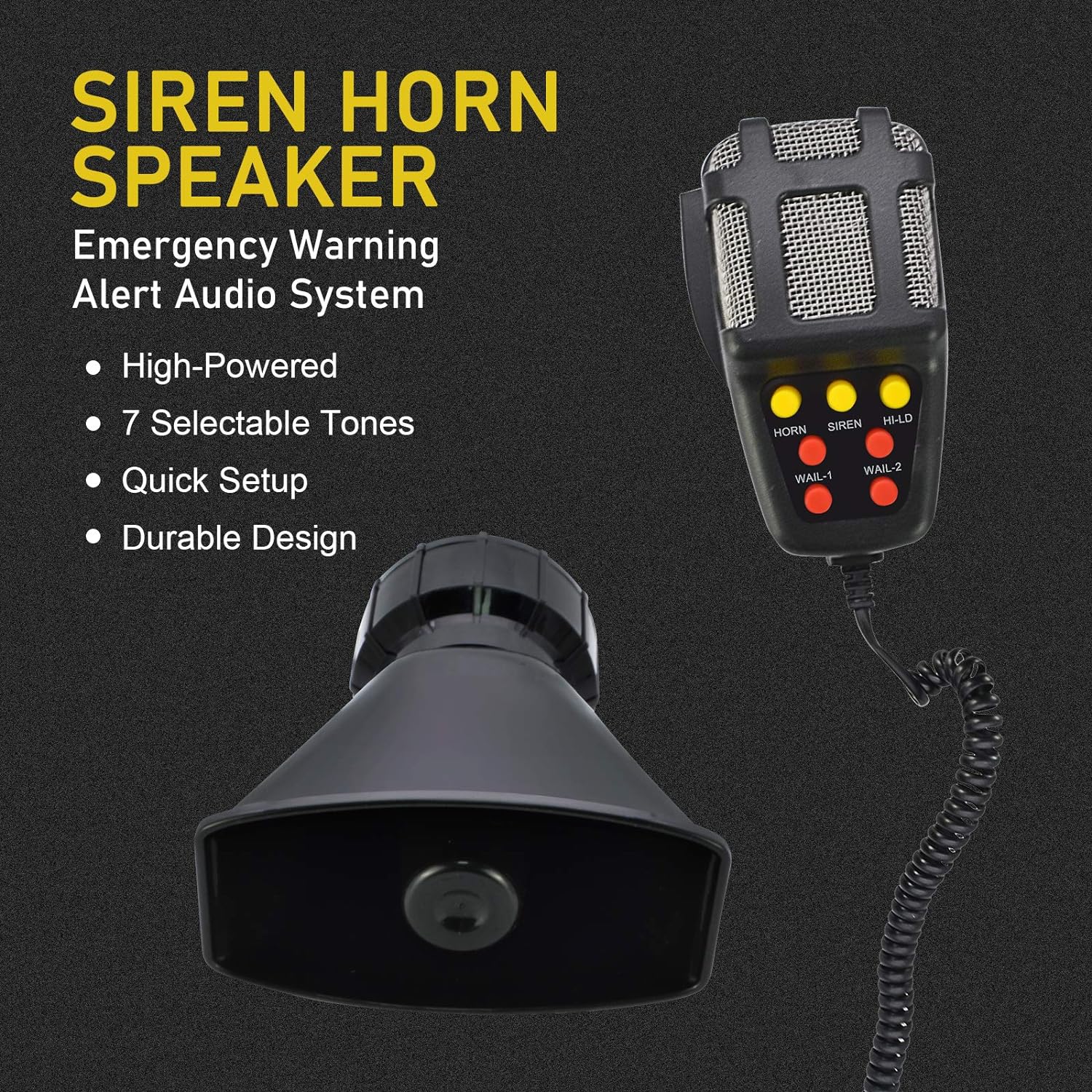 100W 7 Tones Wired Handheld Microphone Car Siren Speaker H7797