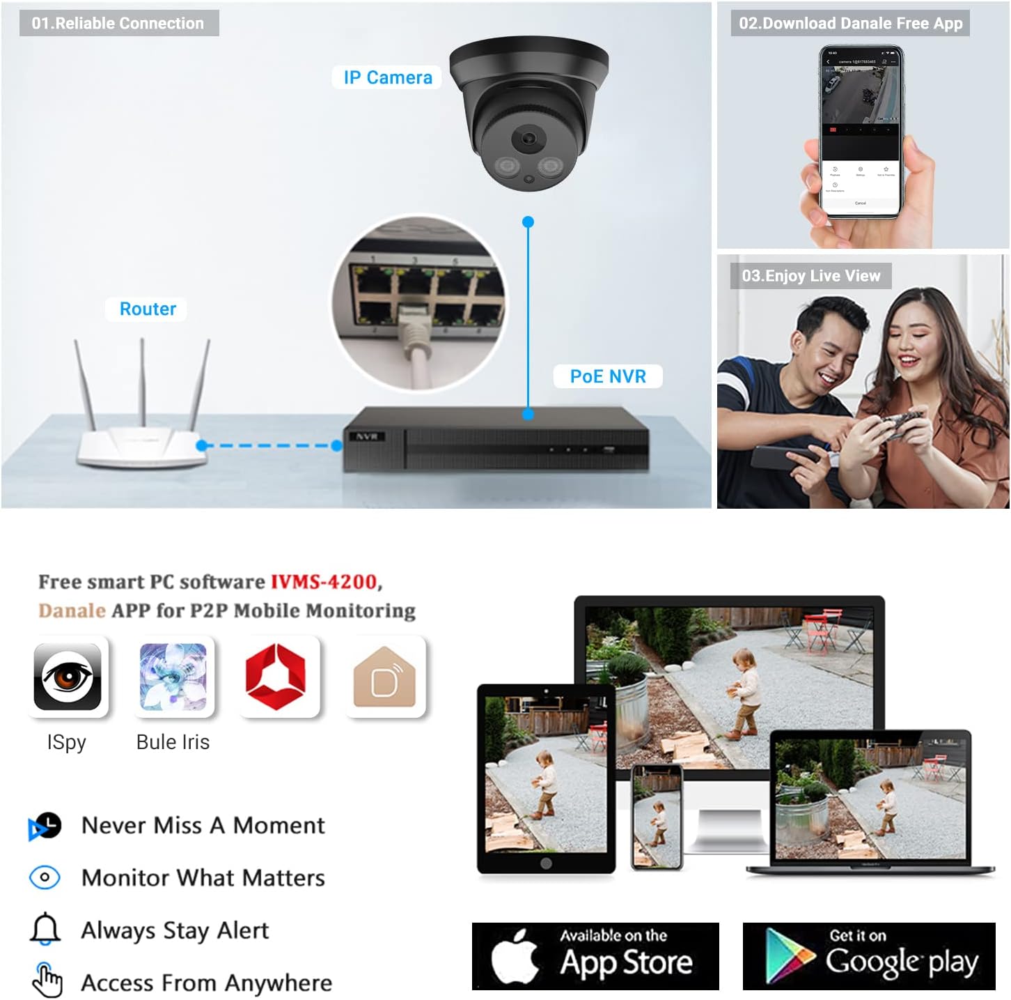 4K Ultra HD 8MP Poe Turret Network Camera with 98ft IR Night Vision, 2.8mm Lens, Built-in Mic, IP67 Weatherproof K326