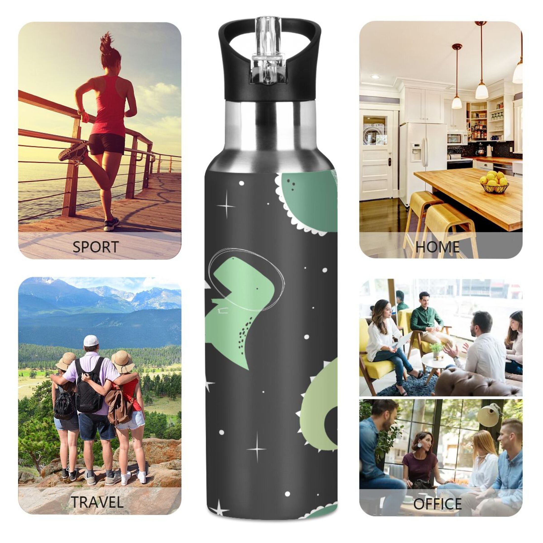 Black Galaxy Stainless Steel Insulated Water Bottle with Straw Lid W110