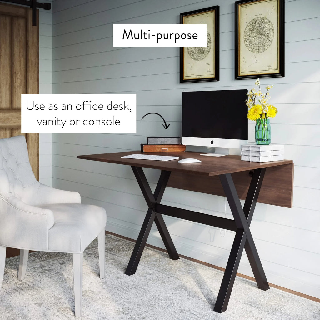 Solid Wood Drop Leaf Folding Desk Brown Y770
