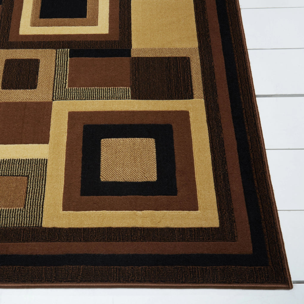 Black/Brown Layered Square Area Rug O251