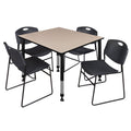 Beige Square Height Adjustable Classroom Table with 4 Black Stack Chairs I3042