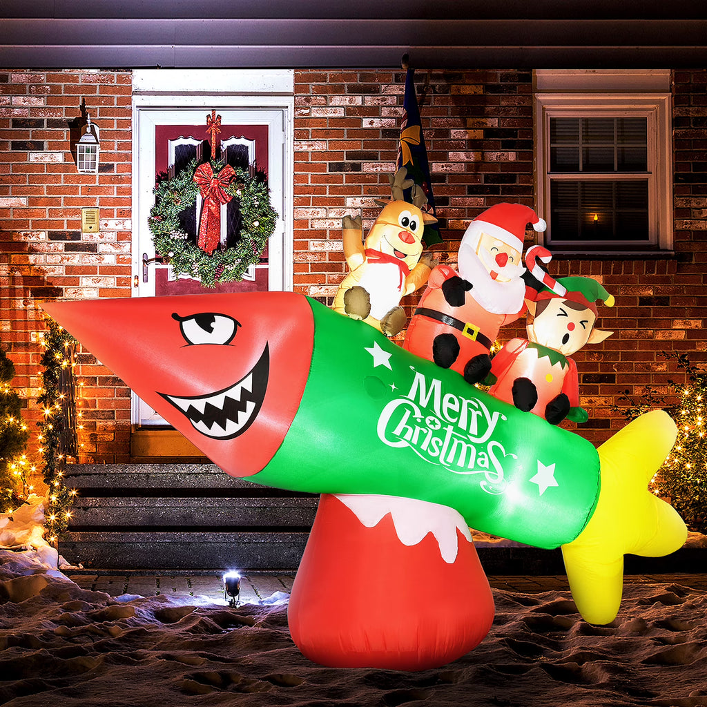 Inflatable Christmas Rocket with Santa Claus LED Yard Display P1306
