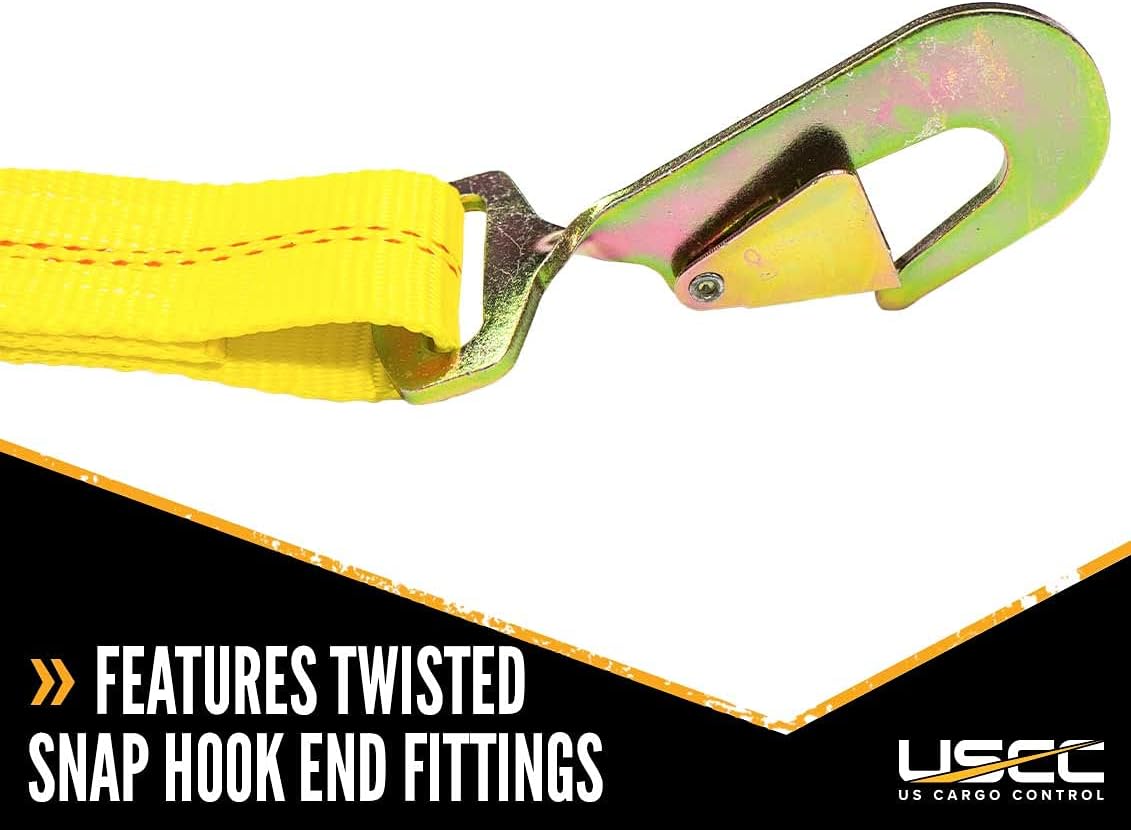 2 Inch x 20 Foot Yellow Ratchet Straps with Snap Hook - 2 Pack T1782