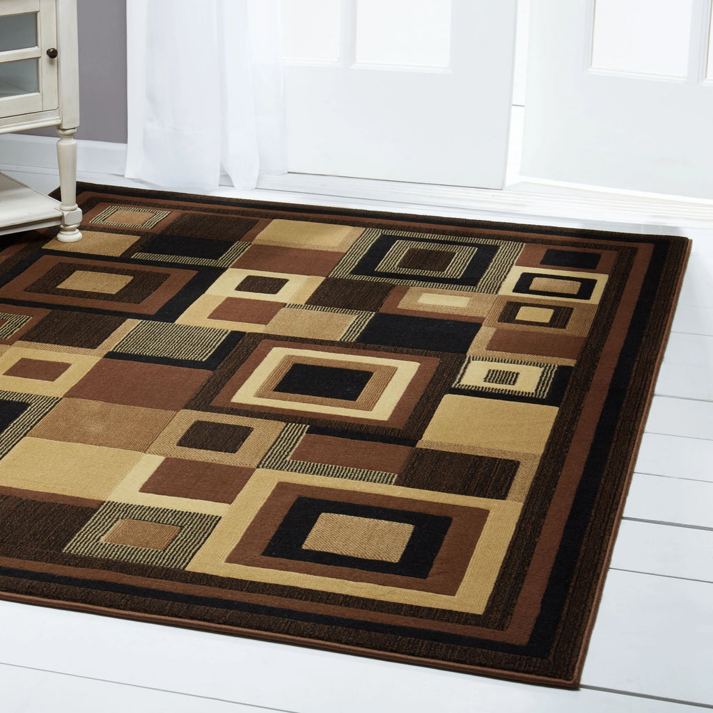 Black/Brown Layered Square Area Rug O251