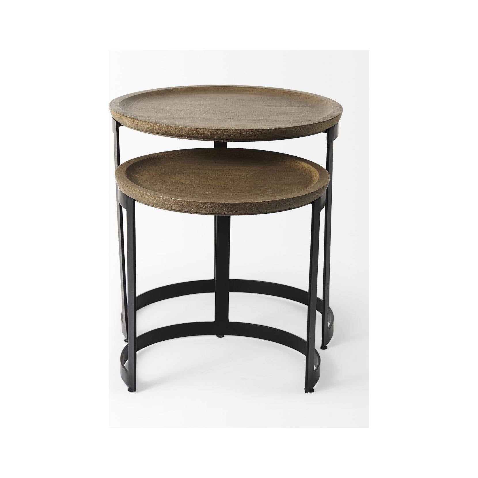 Light Brown Wood Round Nesting Side Tables Set of 2 R80852