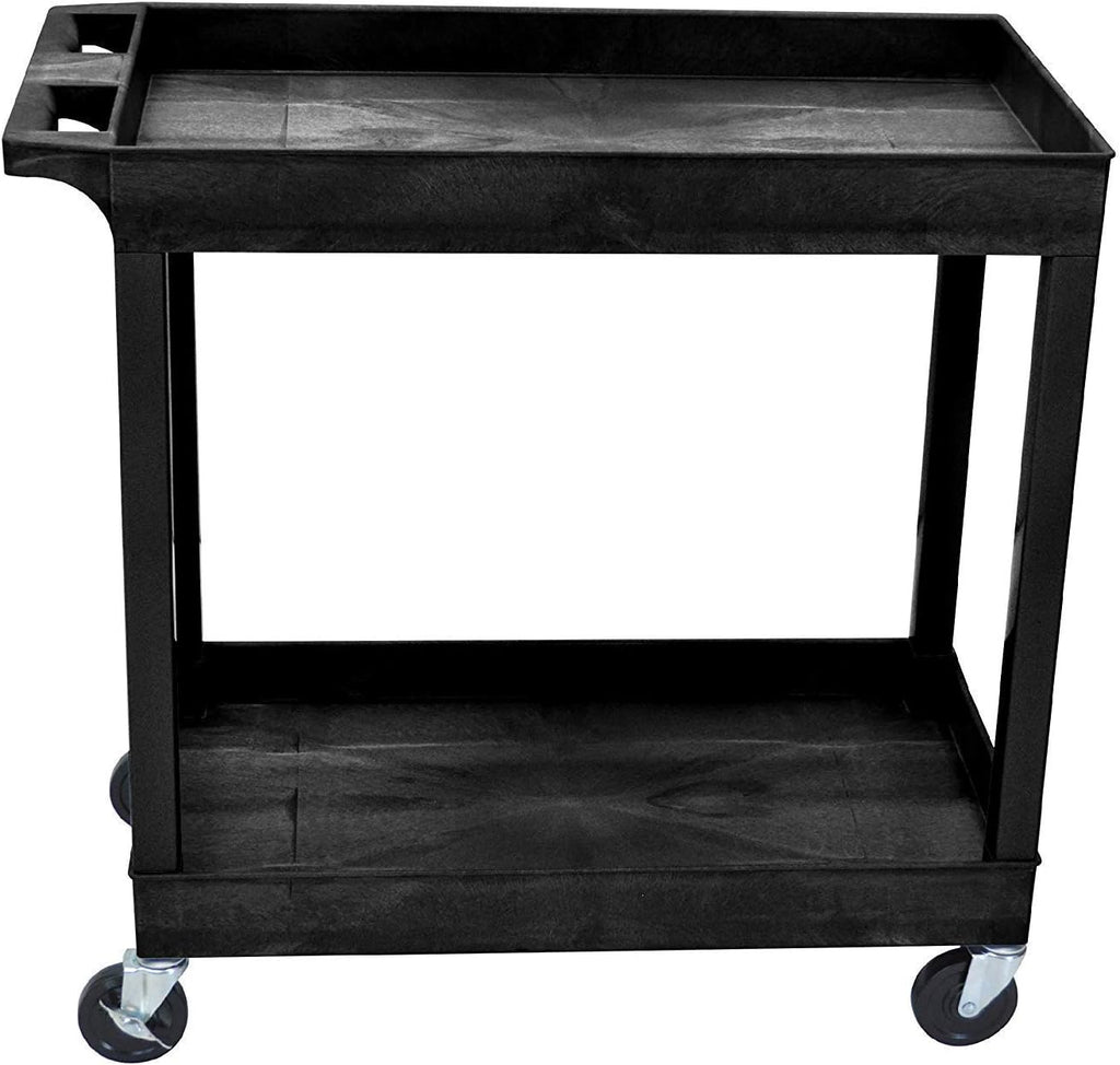 Black Mobile Utility Tub Cart with 2 Shelves and Push Handle V973