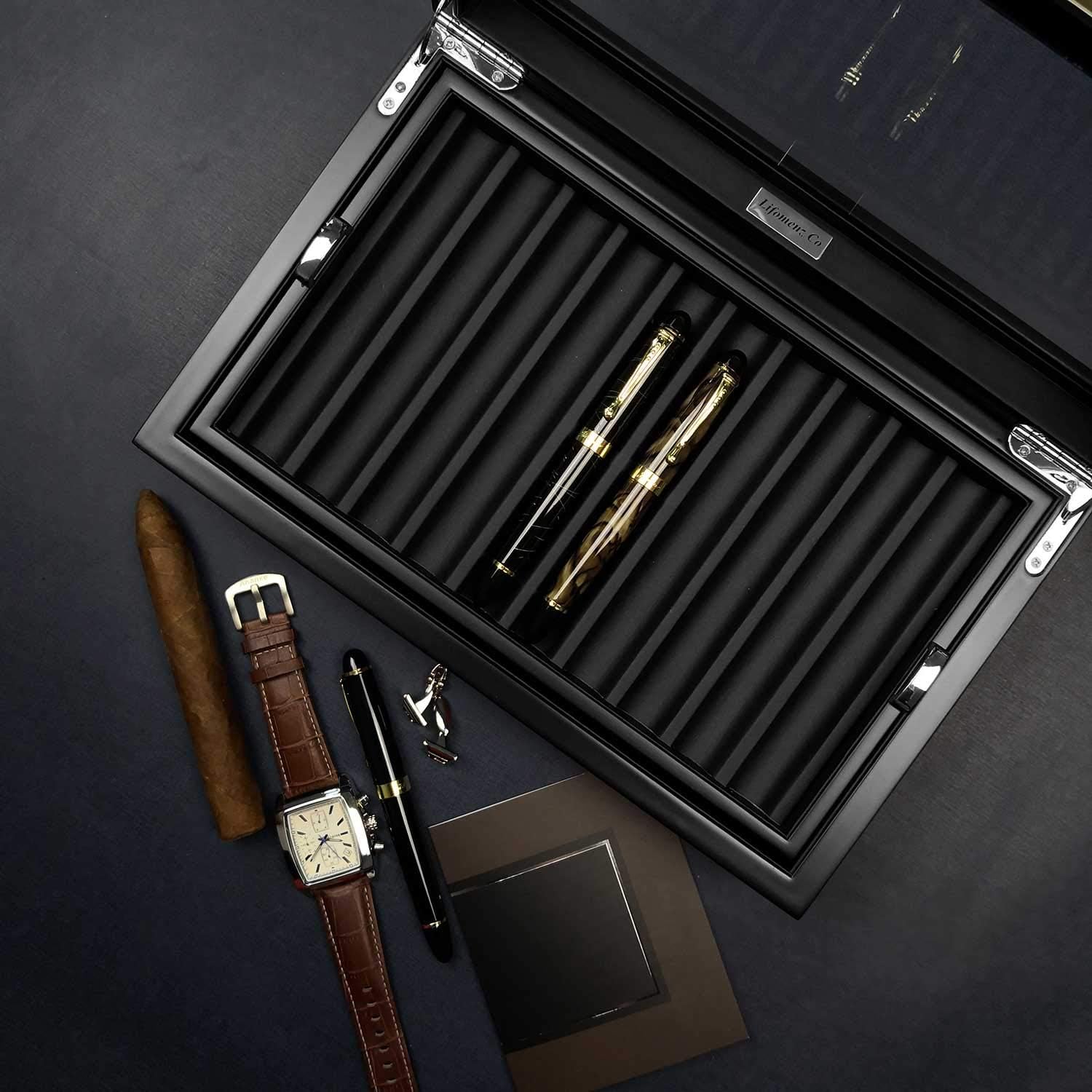 Ebony Wood Pen Display Case with Glass Window Z28068