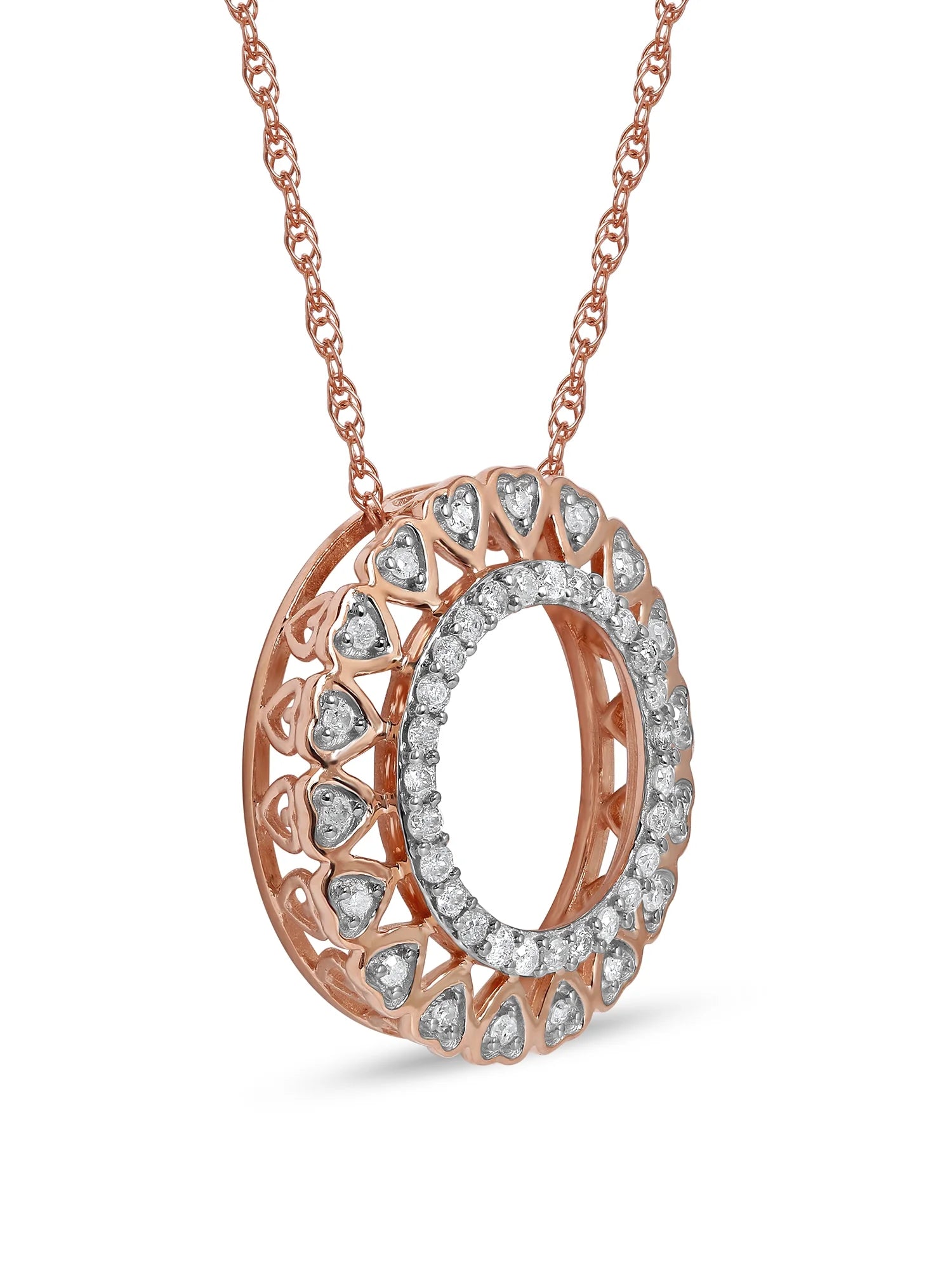 10K Rose Gold Filigree Heart Circle Necklace V19019