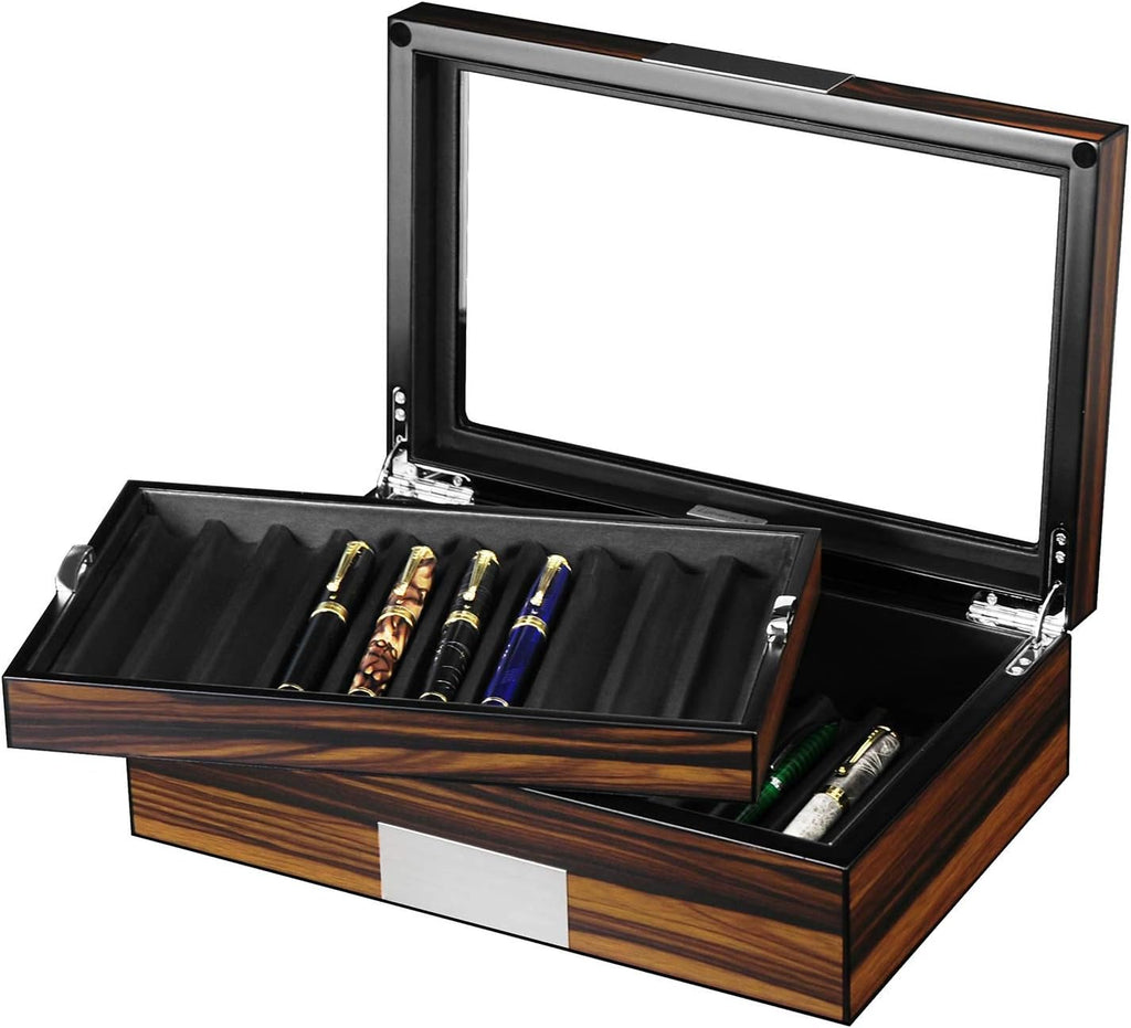 Ebony Wood Pen Display Case with Glass Window Z28068