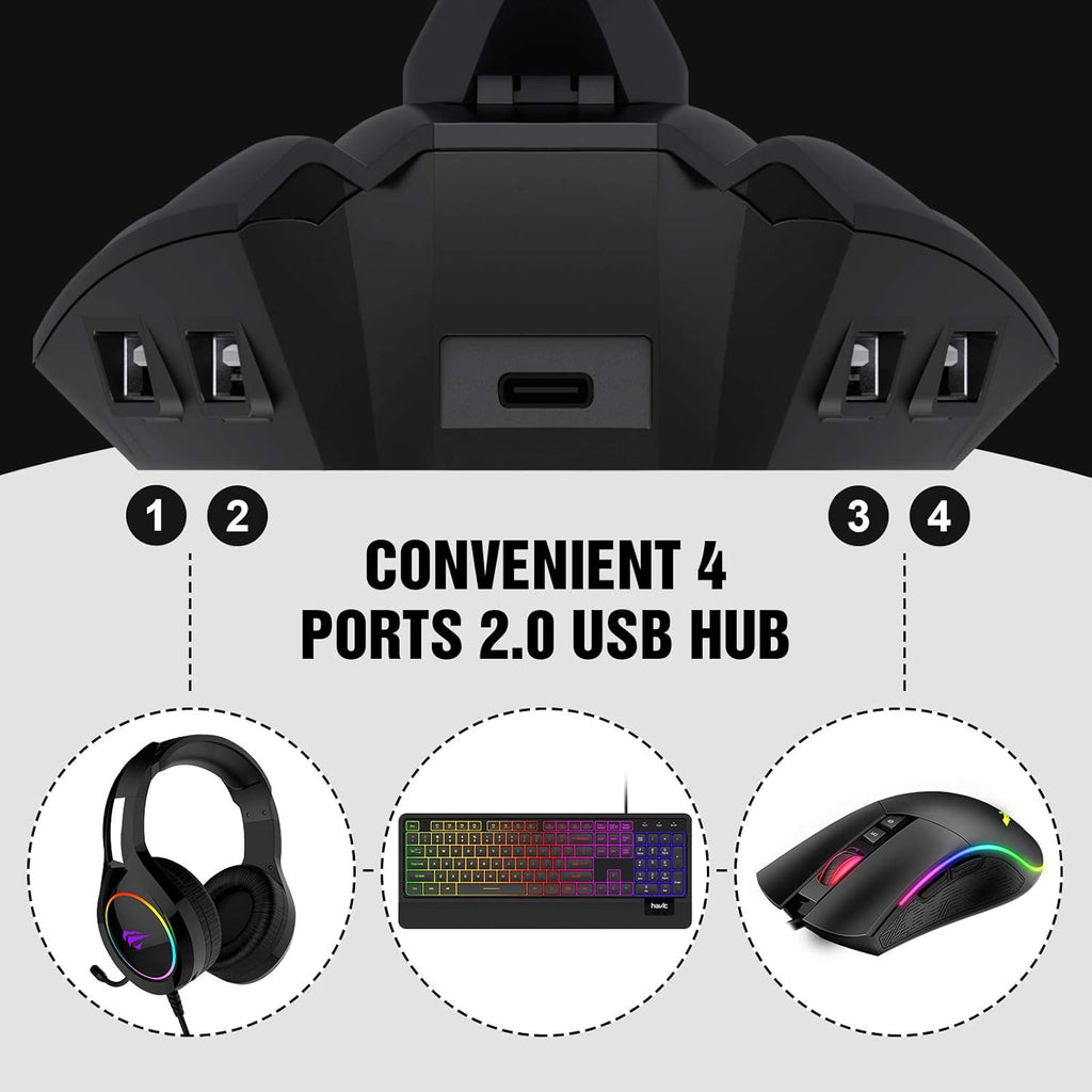 Black Gaming Mouse Bungee with 4 Port USB Hub X16444