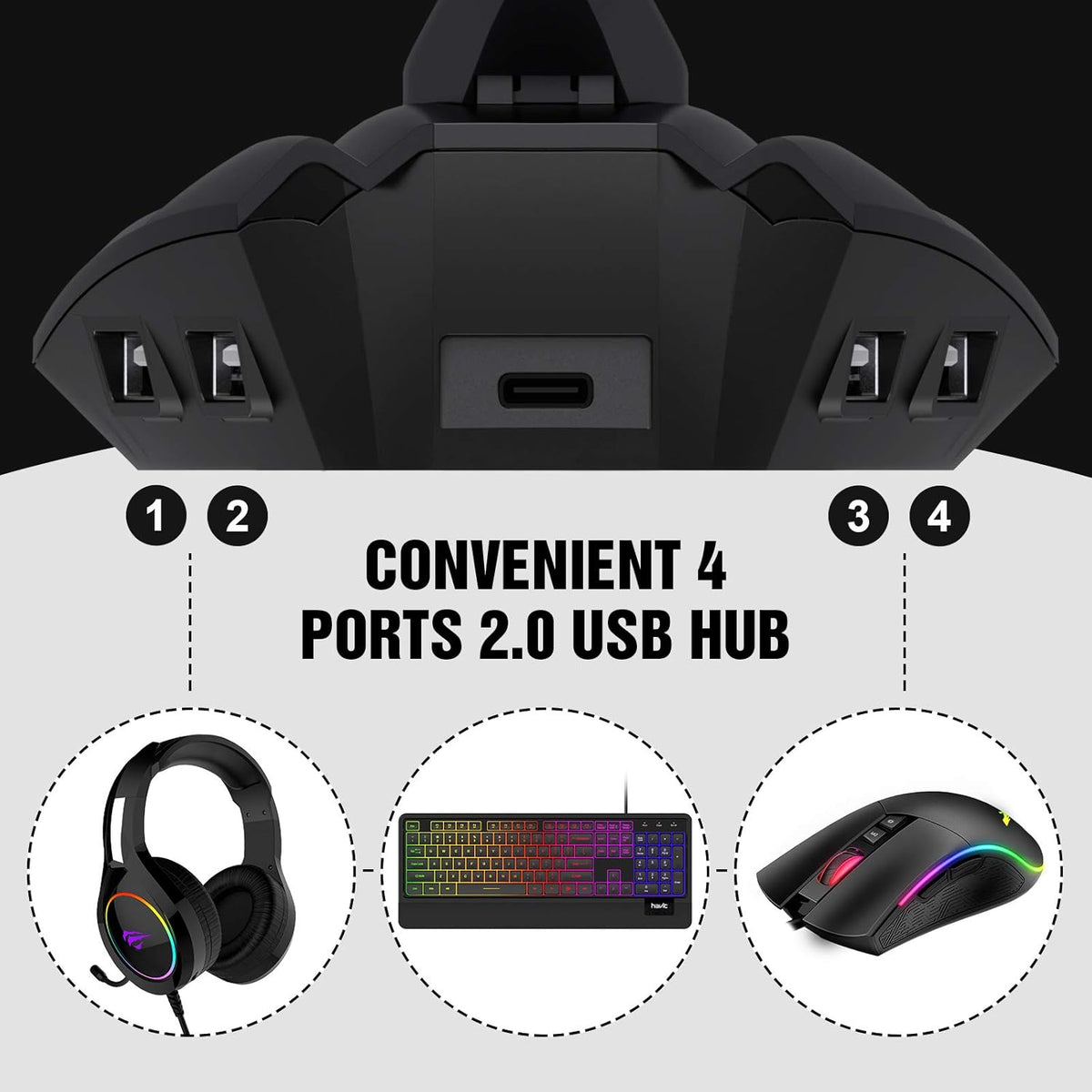 Black Gaming Mouse Bungee with 4 Port USB Hub X16444