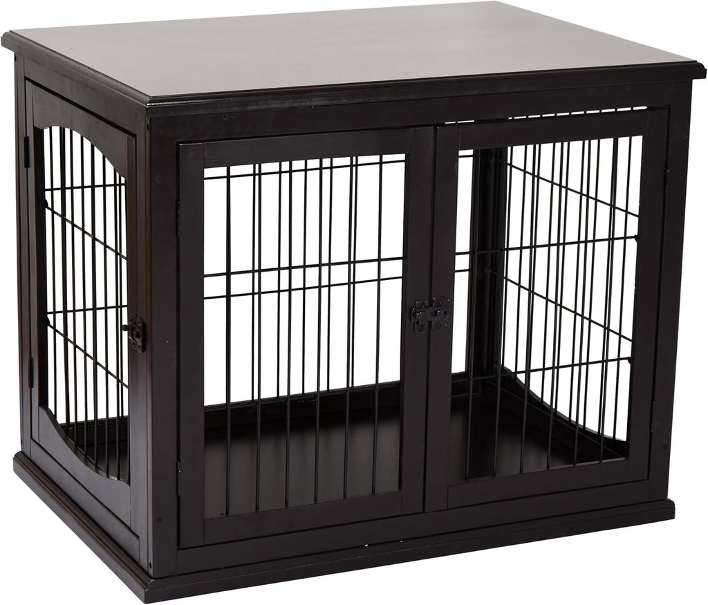 26'' Wooden Dog Cage Pet Crate Kennel with Double Door, Dark Brown U4228
