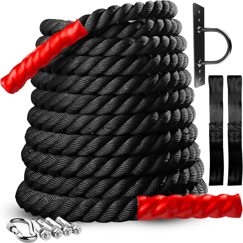 Battle Rope with Anchor Strap Kit & Protective Sleeve – 30 Ft Length 1.5 Inch Diameter Q8466