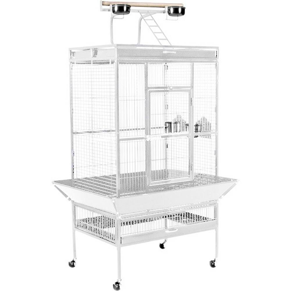 Large Wrought Iron Play Top Bird Cage - Chalk White G911