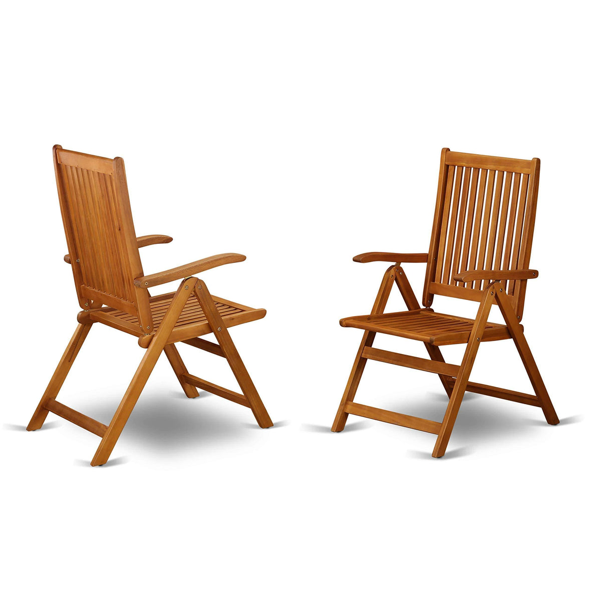 5 Position Outdoor Folding Arm Chair Set of Two Solid Acacia Wood X741