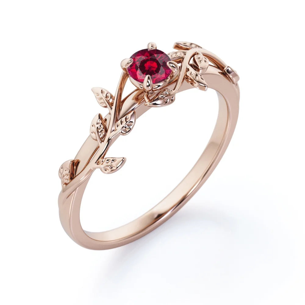 18K Rose Gold Plated Silver Solitaire Ruby Engagement Ring U981366