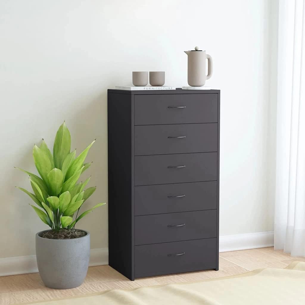 Black 6 Drawer Sideboard with Chipboard W201