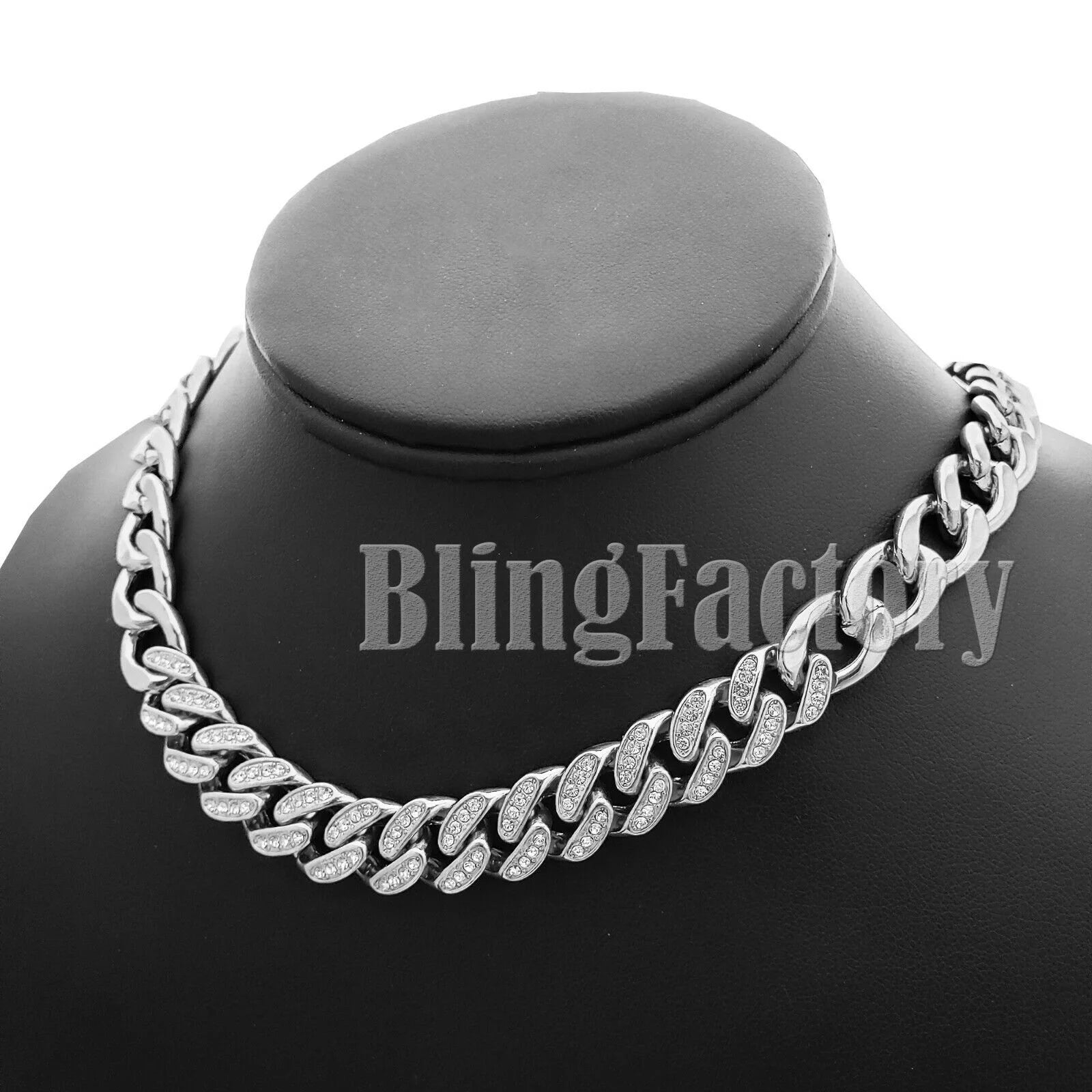 Partial Iced Silver Cuban Link Choker Chain Necklace L945
