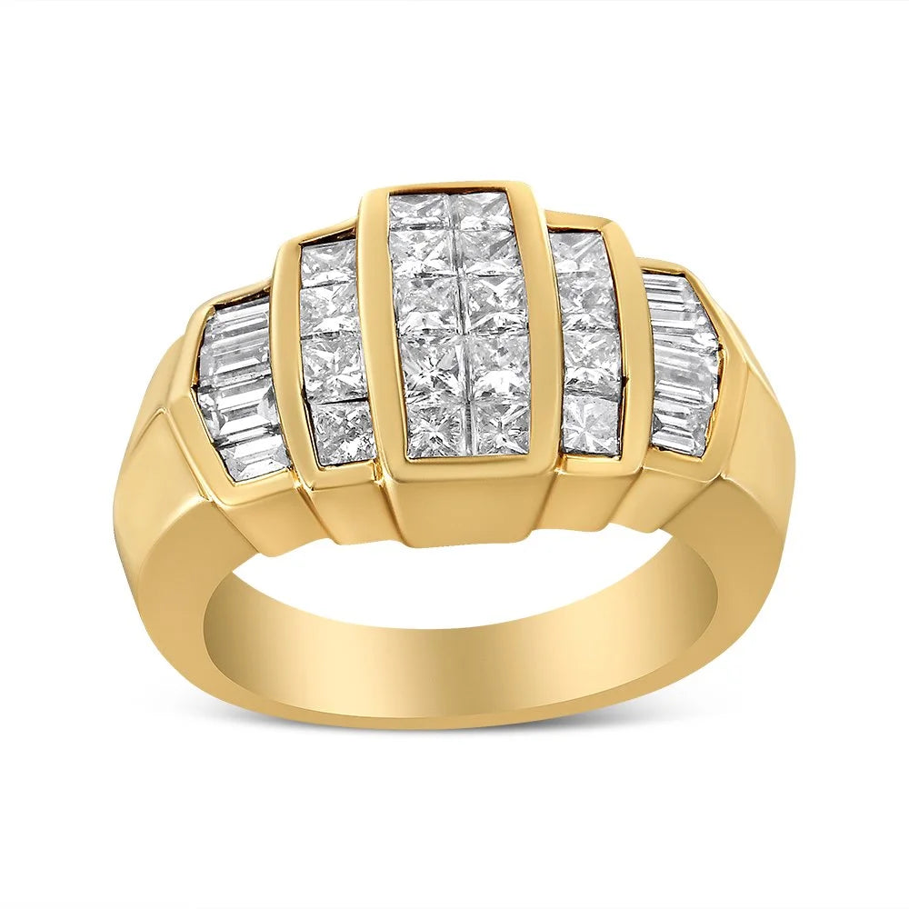 14K Yellow Gold Channel Baguette and Princess-Cut Diamond Cocktail Ring Band Q7772