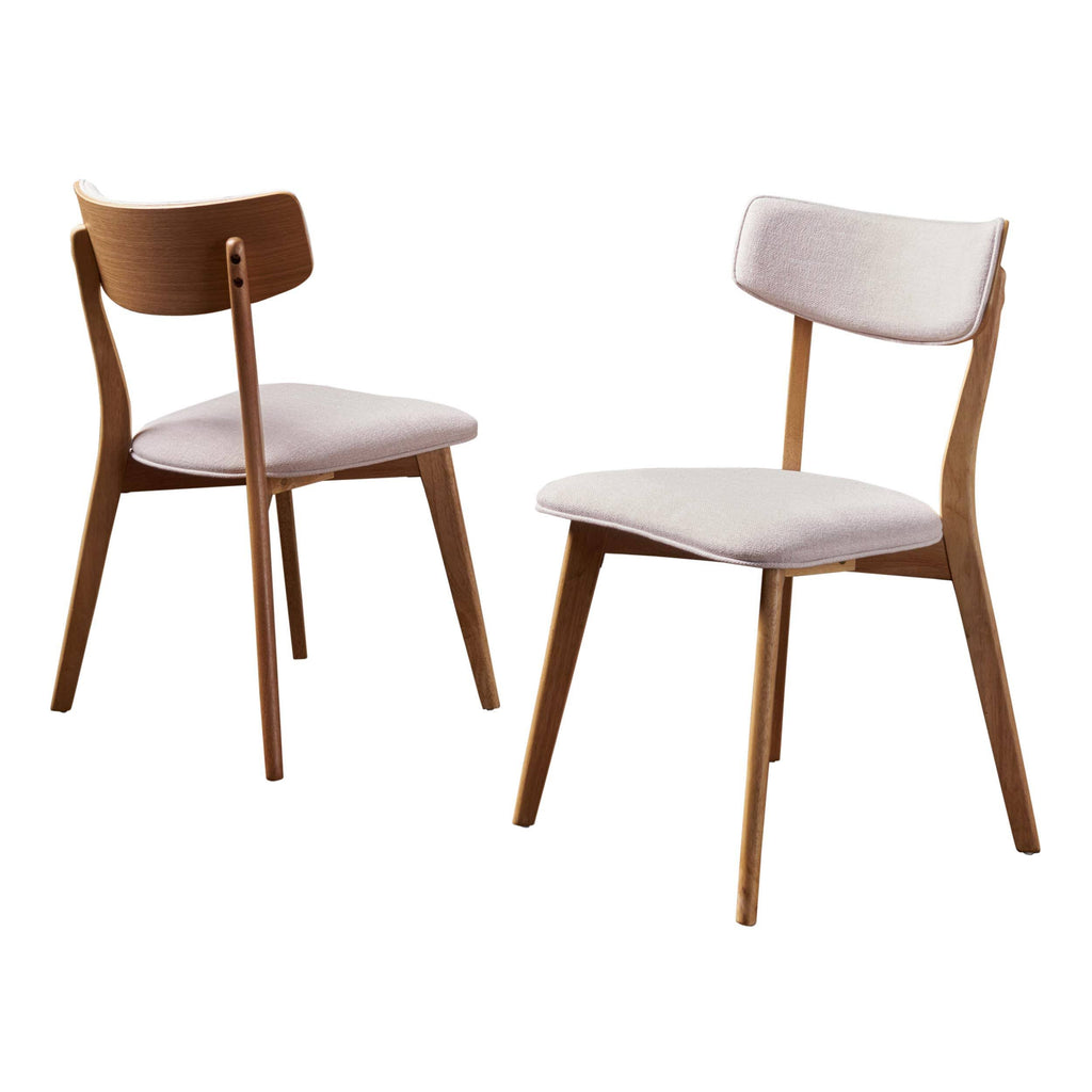 Set of 2 Light Beige Fabric Dining Chairs with Natural Oak Finish C4629