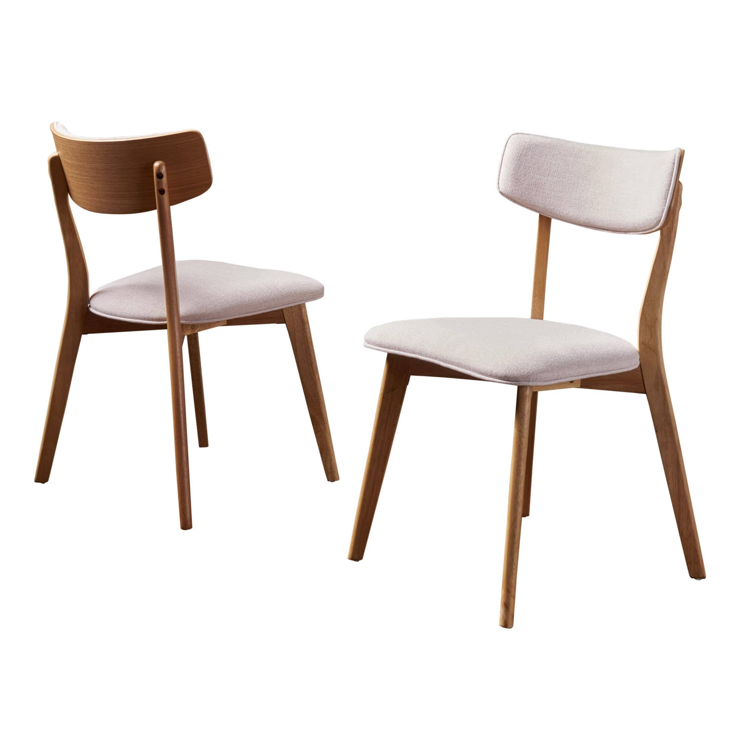 Set of 2 Light Beige Fabric Dining Chairs with Natural Oak Finish C4629