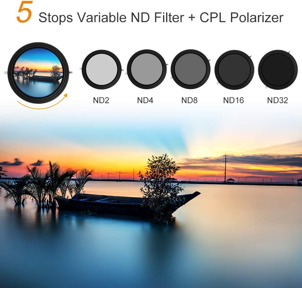52mm Variable Fader ND2-ND32 ND Filter and CPL Circular Polarizing Filter 2 in 1 Pack of 2 U811