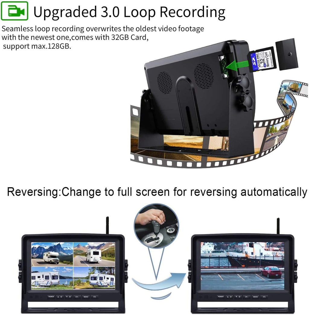 Wireless Backup Camera System with 7'' Monitor and 4 Channels, Black G23048
