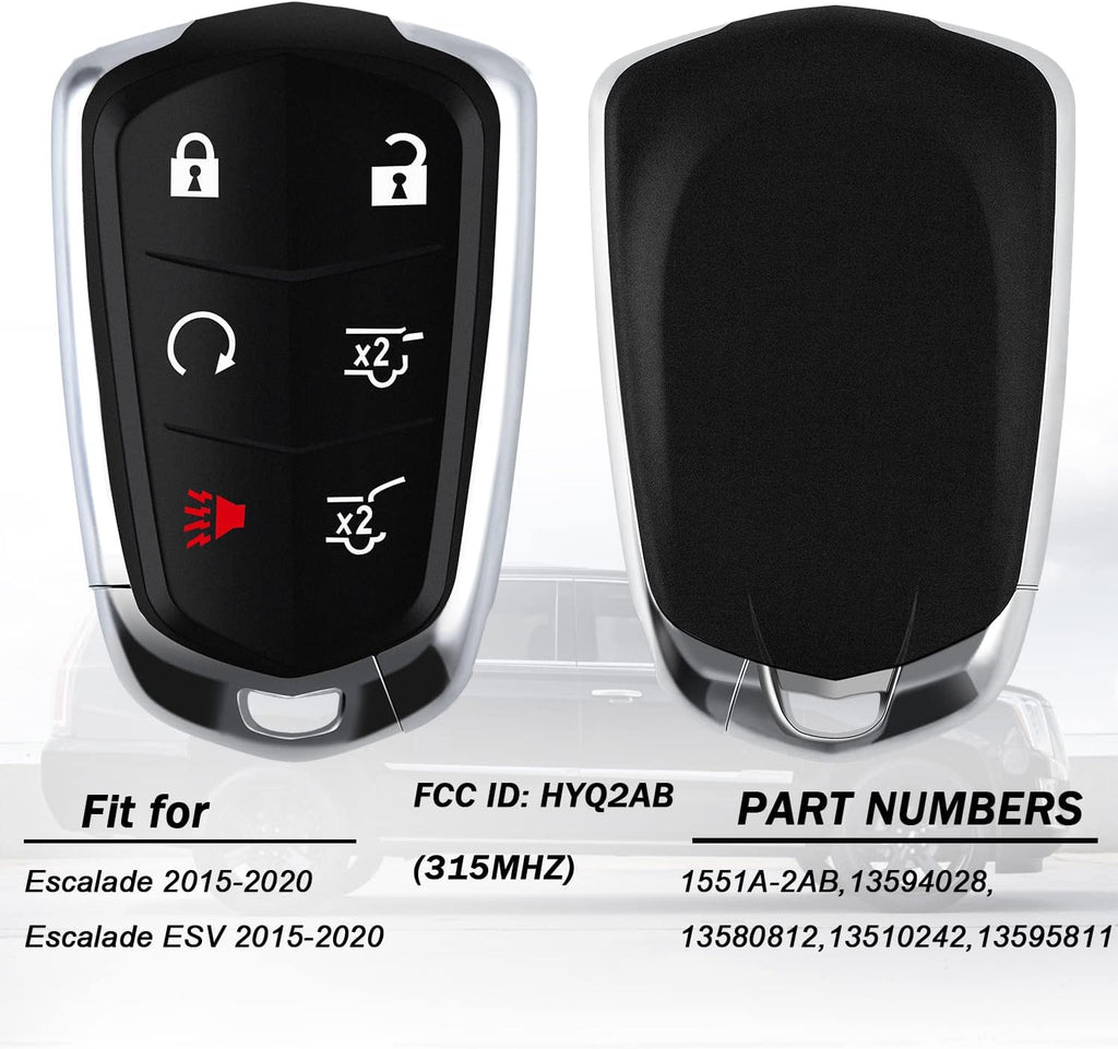 Replacement 6 Buttons Proximity Smart Keyless Entry Remote Fob for Cadillac Escalade and Escalade ESV 2015-2020 315Mhz FCC: HYQ2AB 1 Piece Pack of 2 R286278