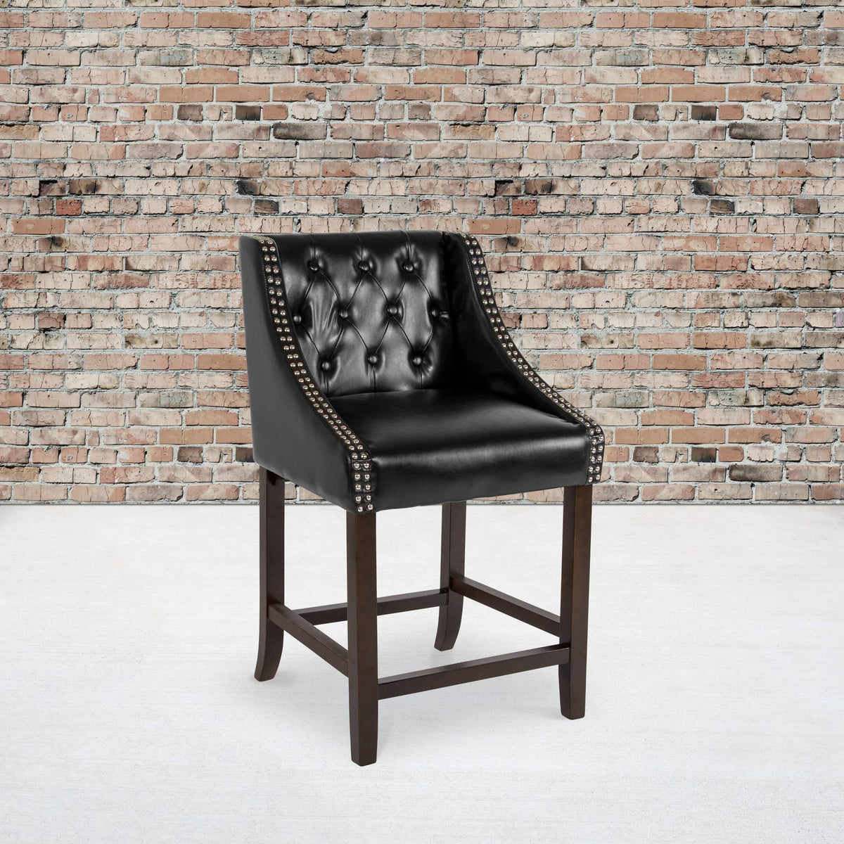 24x22H Tufted Walnut Counter Height Stool in Black LeatherSoft W523494