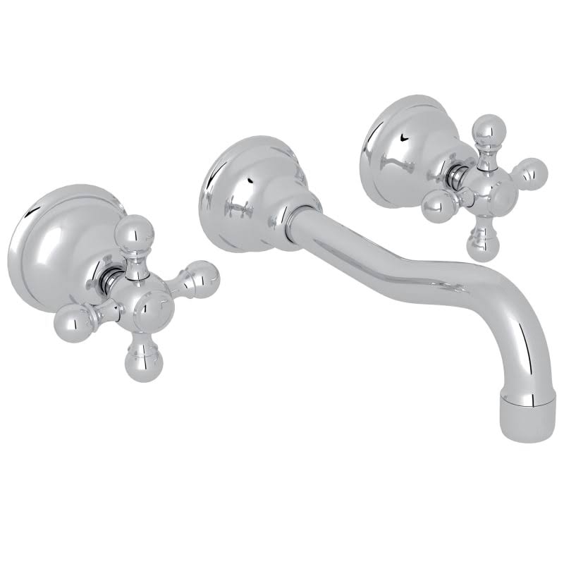 Polished Chrome Wall Mount Widespread Lavatory Faucet O59458