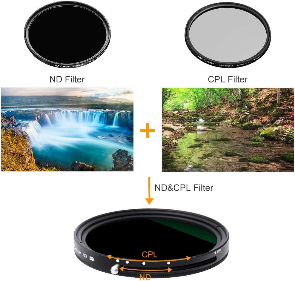52mm Variable Fader ND2-ND32 ND Filter and CPL Circular Polarizing Filter 2 in 1 Pack of 2 U811