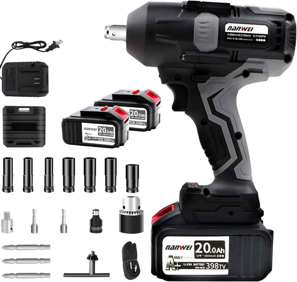 1/2-inch Brushless Impact Wrench with Detent Pin Anvil, 2 Battery 4.0A Li-ion, 600N W190330