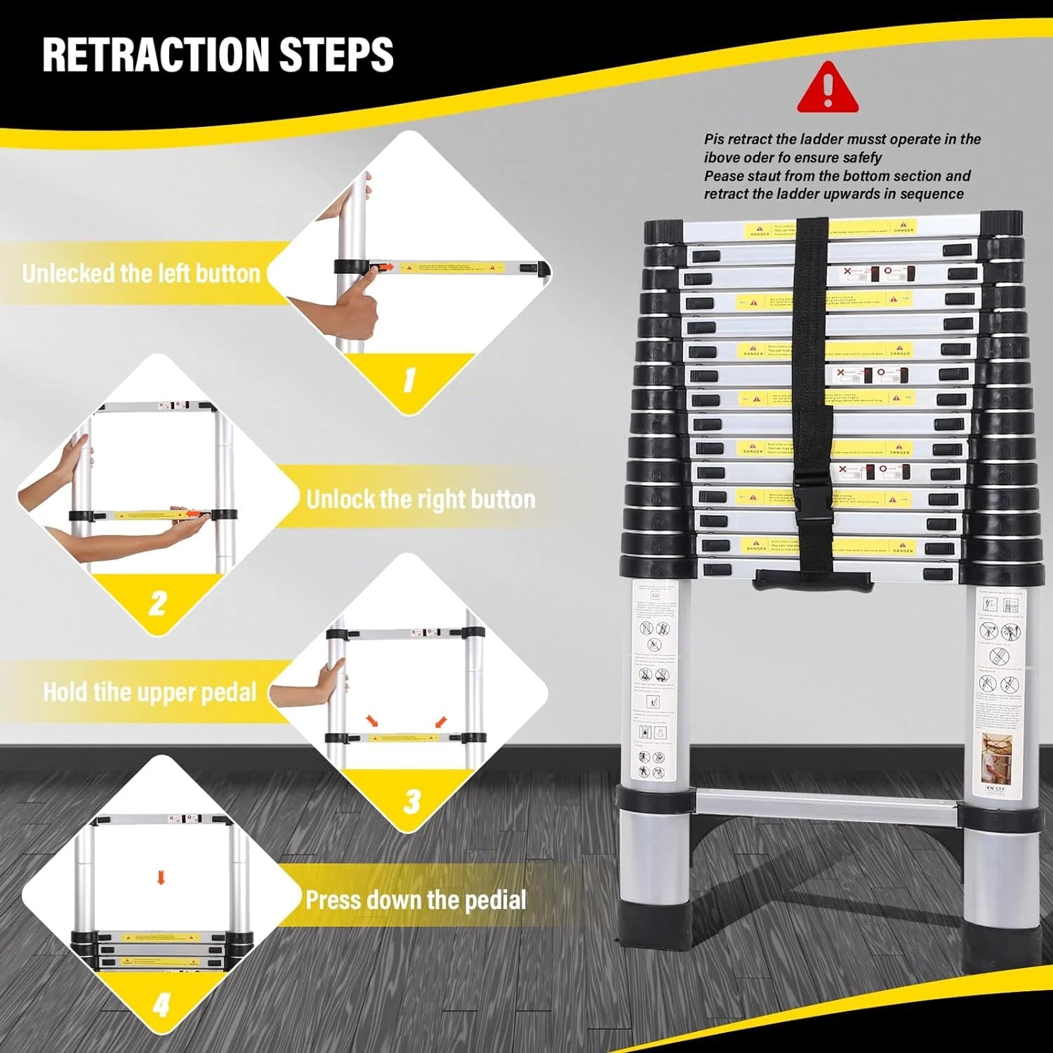 16.5FT Telescoping Aluminum Ladder with Tool Platform and Wheels E31844
