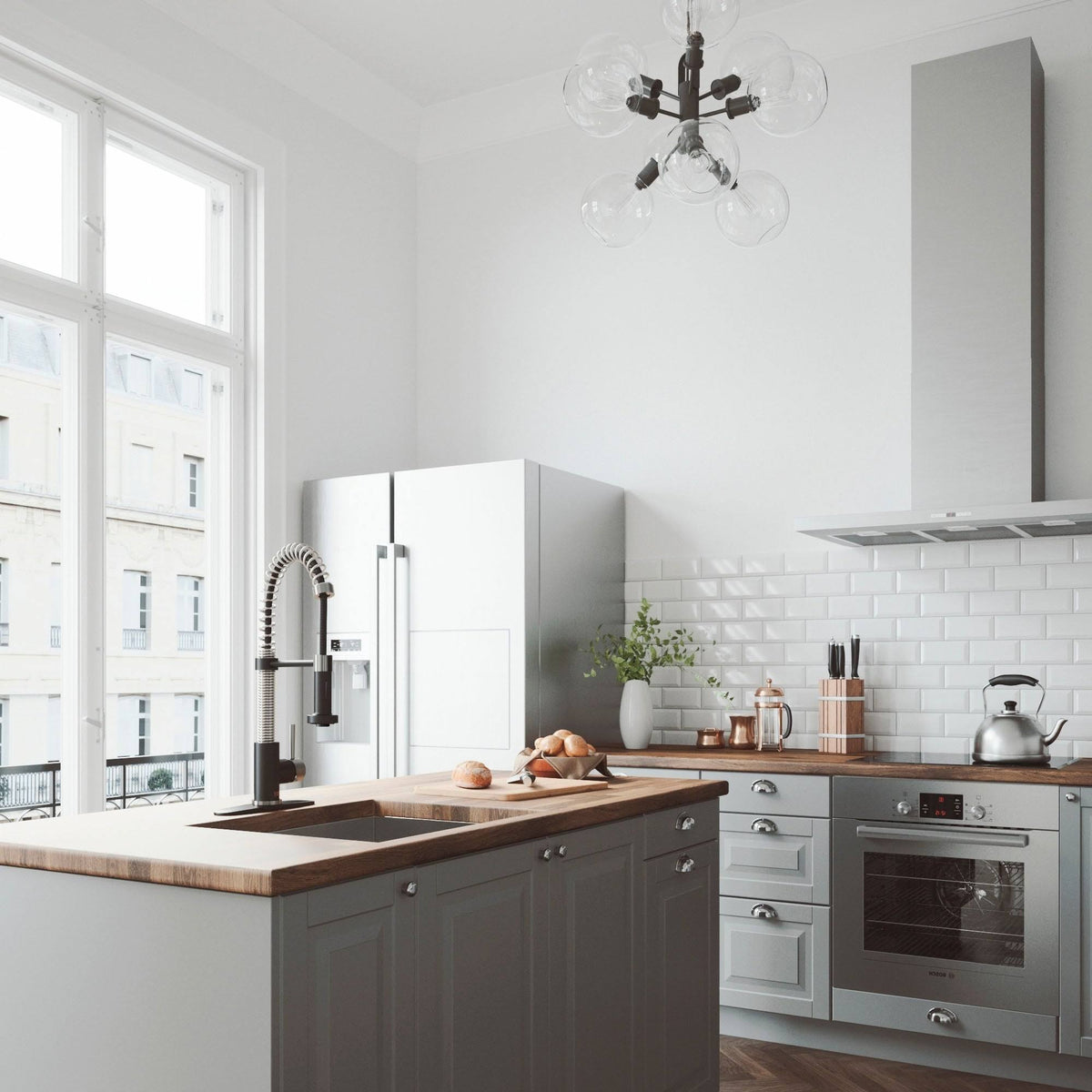 Stainless Steel & Matte Black Pull-Down Kitchen Faucet with Deck Plate I1290