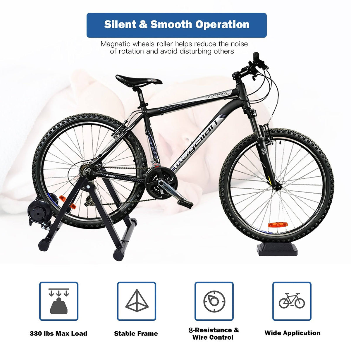 Magnetic Indoor Bicycle Trainer Exercise Stand 8 Levels - Black V4693