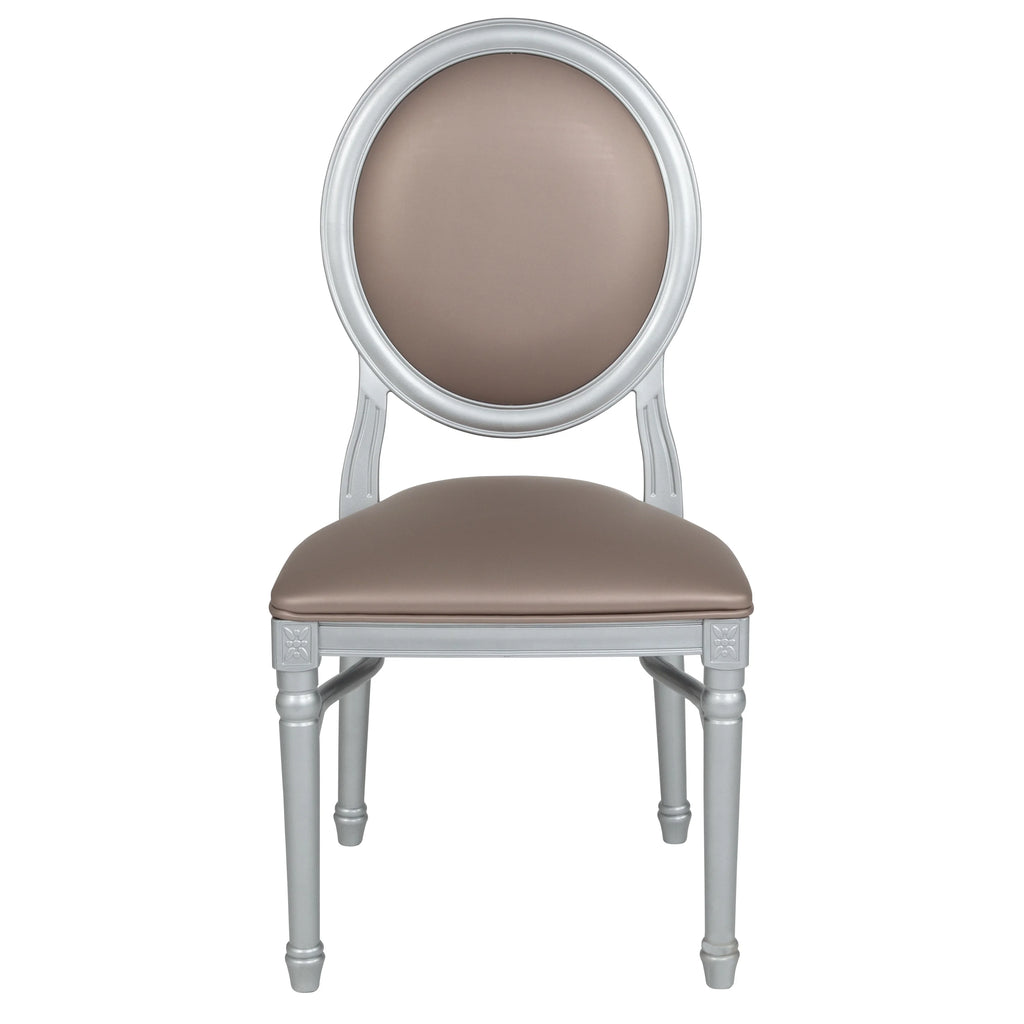 King Louis Dining Chair with Taupe Vinyl Back and Seat & Silver Frame T87181