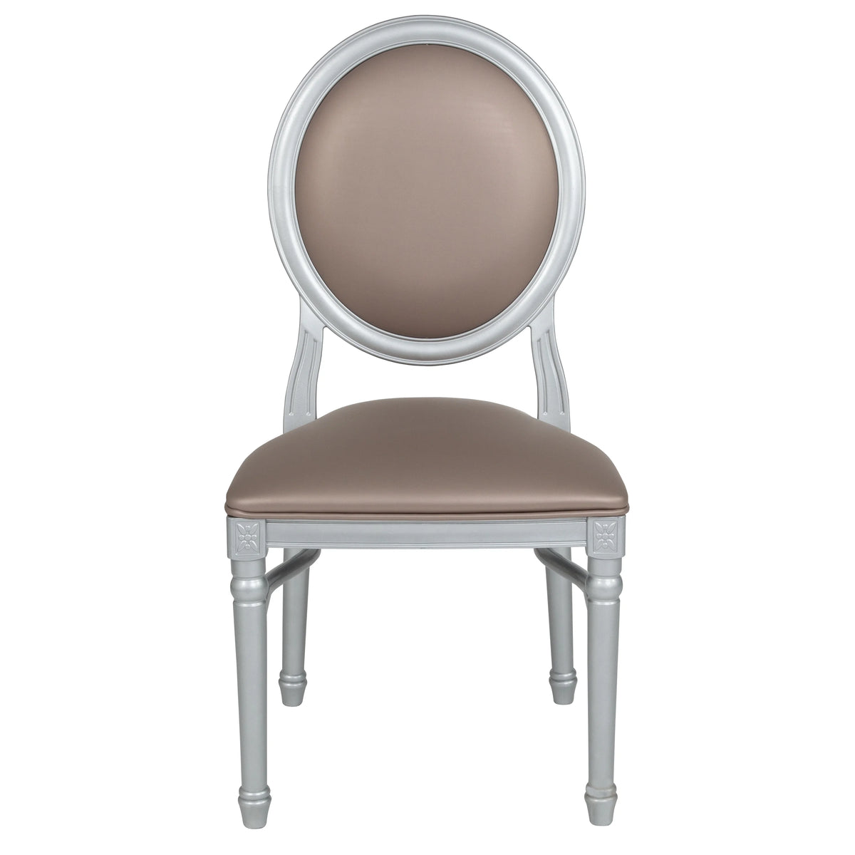 King Louis Dining Chair with Taupe Vinyl Back and Seat & Silver Frame T87181