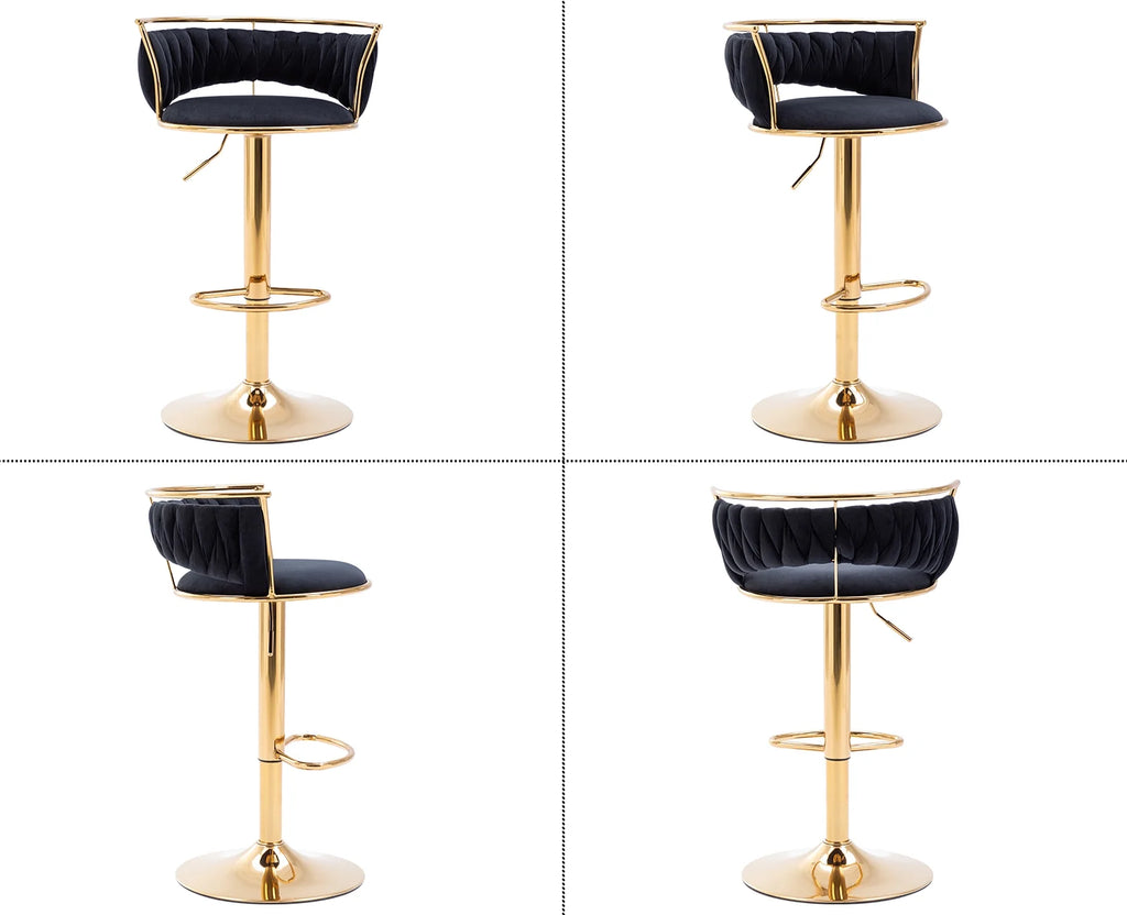 Black Velvet Adjustable Swivel Bar Stools Set of 2 S686
