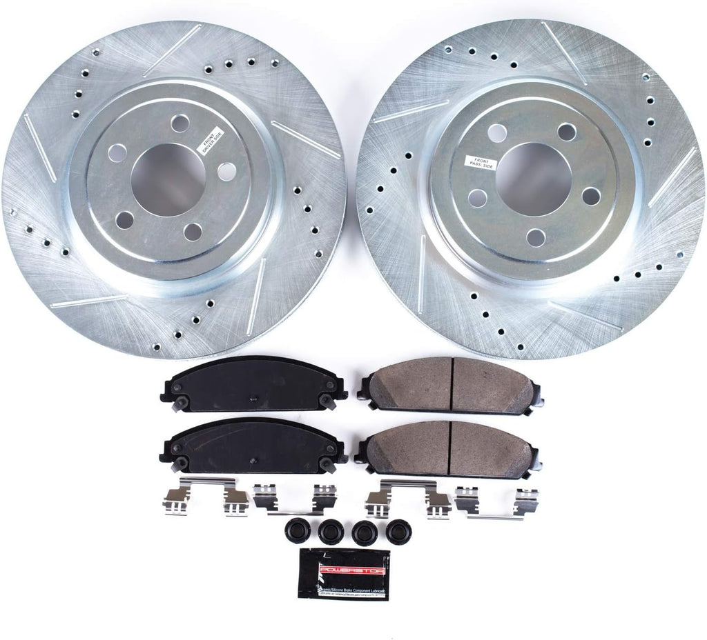 Front Z23 Carbon Fiber Brake Pads with Drilled & Slotted Brake Rotors Kit K23415
