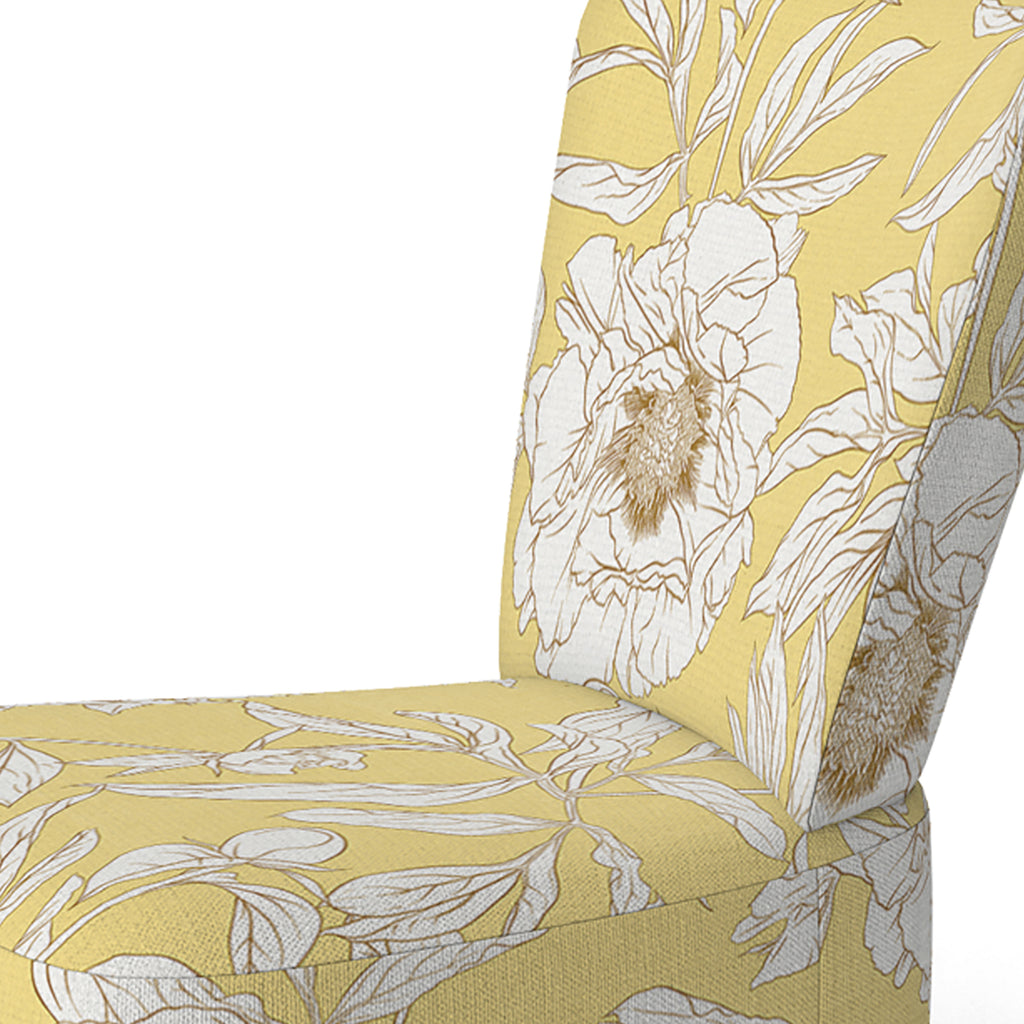 Yellow Peony Flower Upholstered Accent Chair and Arm Chair H924