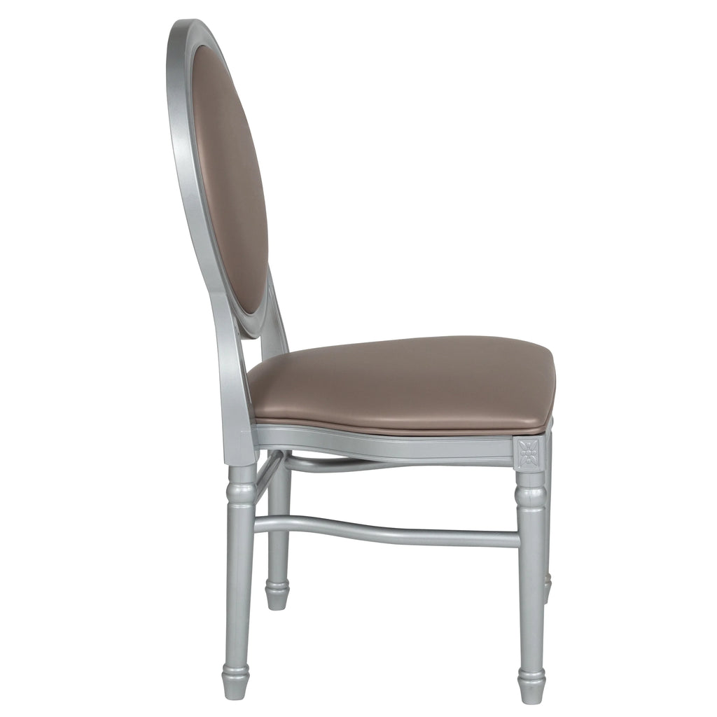 King Louis Dining Chair with Taupe Vinyl Back and Seat & Silver Frame T87181