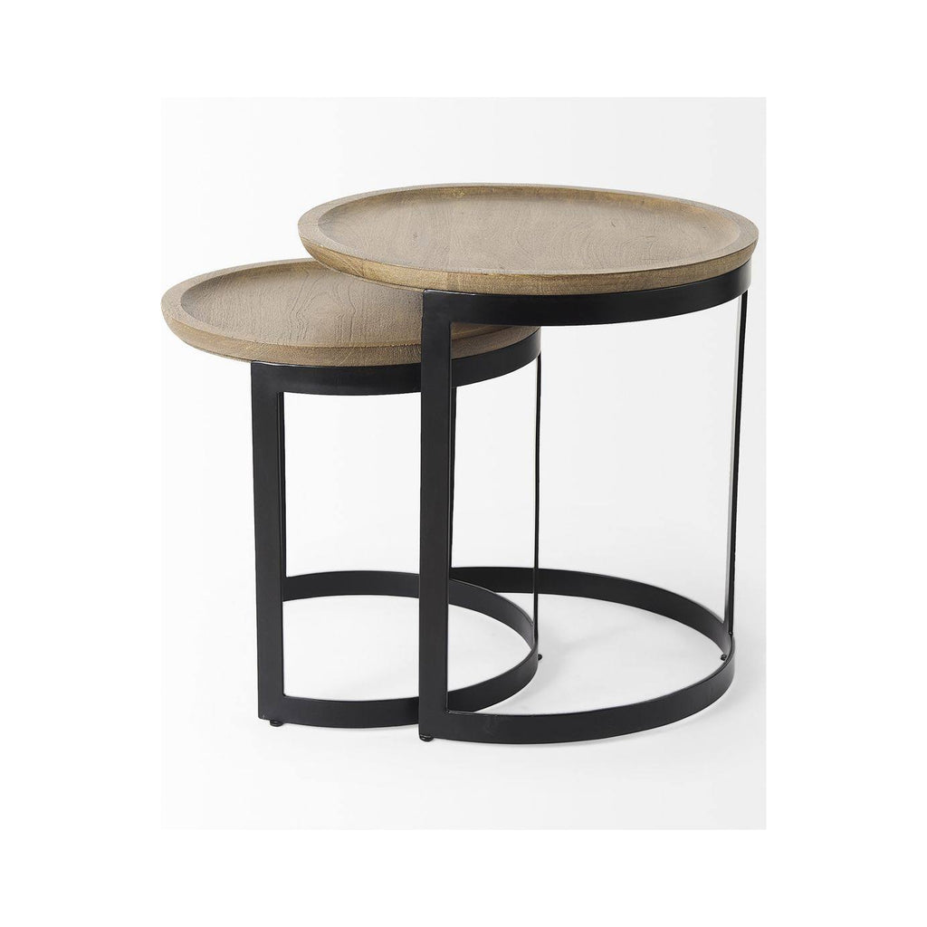 Light Brown Wood Round Nesting Side Tables Set of 2 R80852