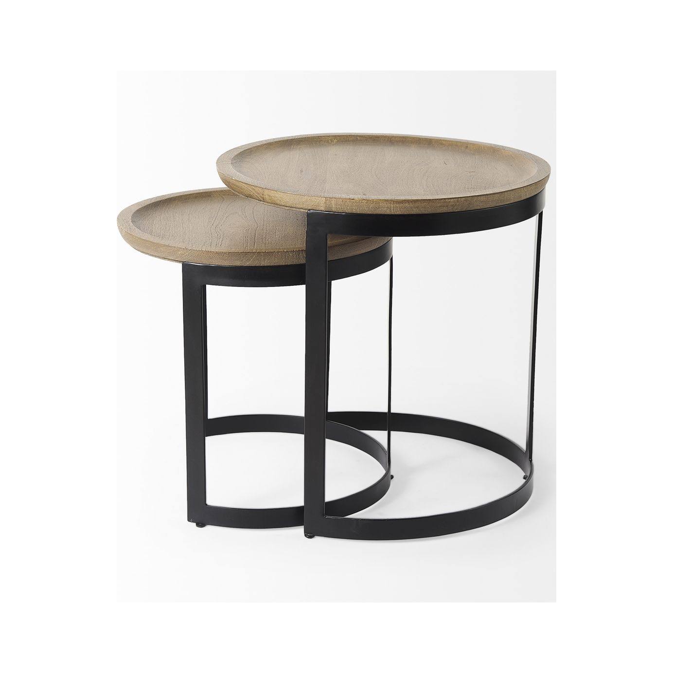 Light Brown Wood Round Nesting Side Tables Set of 2 R80852