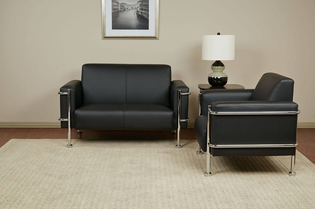 Bonded Leather Love Seat with Chrome Accents S796306