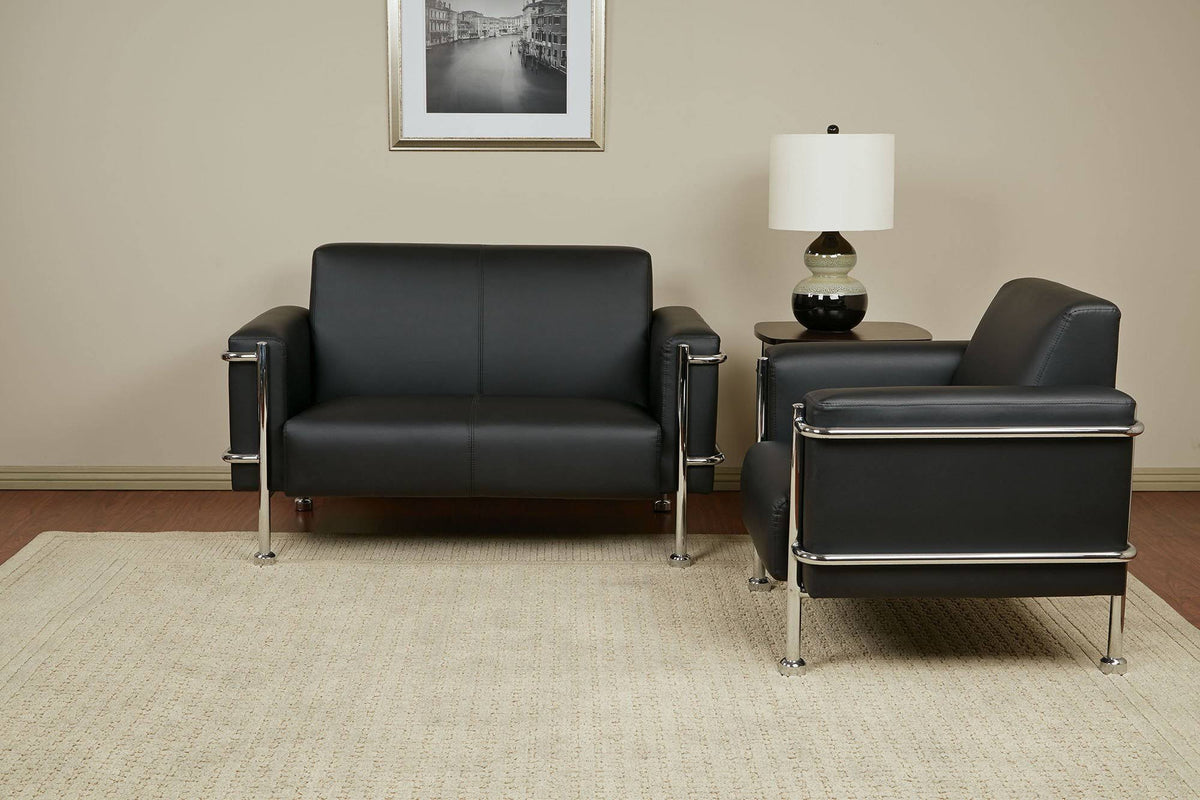 Bonded Leather Love Seat with Chrome Accents S796306