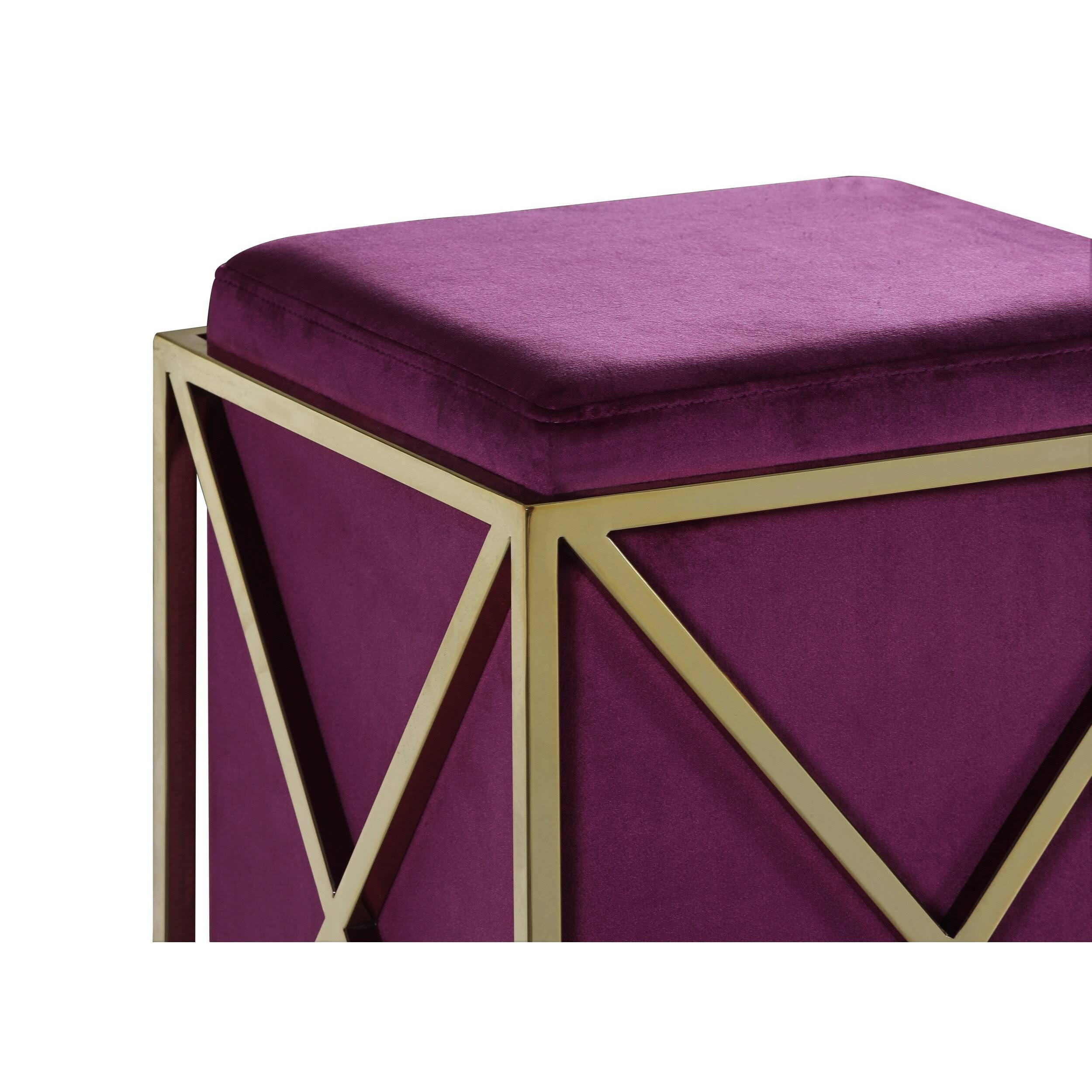 Black Velvet Ottoman with Brass Finished Stainless Steel Frame F76901